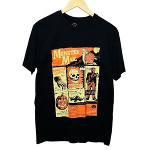 Halloween Men T-Shirt Black and Orange Short Sleeve Tee Size M